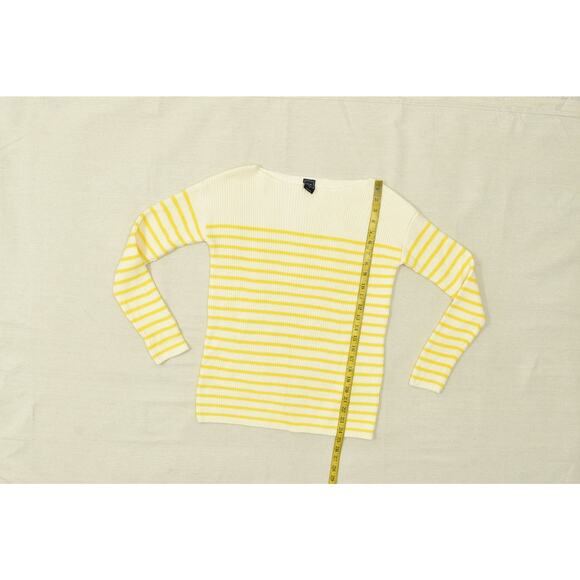 GAP Women's Yellow & White Striped Pullover Sweater Regular Size S Boat Neck - Picture 3 of 8
